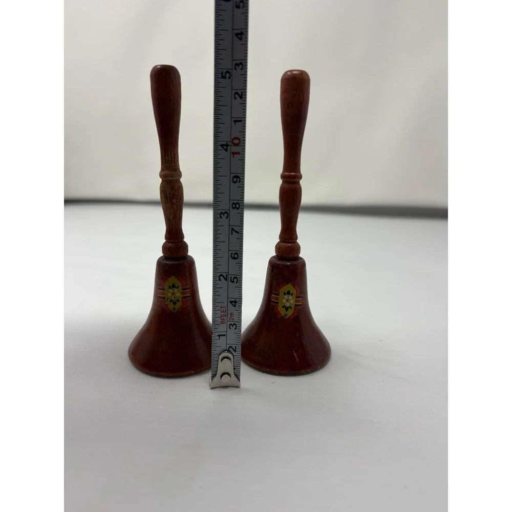 Vintage‎ Brown American Dinner Handcrafted Wood Handle Bell Salt & Pepper Shaker